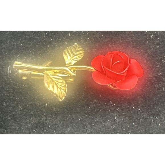 VTG Gold Toned Red Rose Brooch Scarf Pin Jewelry Gift Love - Picture 3 of 6
